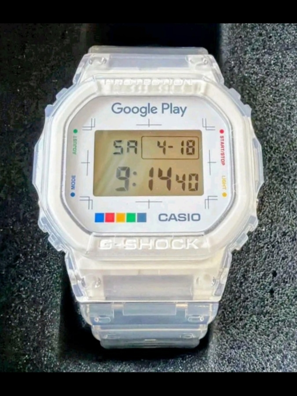 Casio G-Shock X BEAMS Transparent/Clear Digital Watch with Google Play Accent